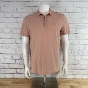 AllSaints Shirt Men's Large SLIM Polo‎ Short Sleeve Brace SS Polo Shirt Pink